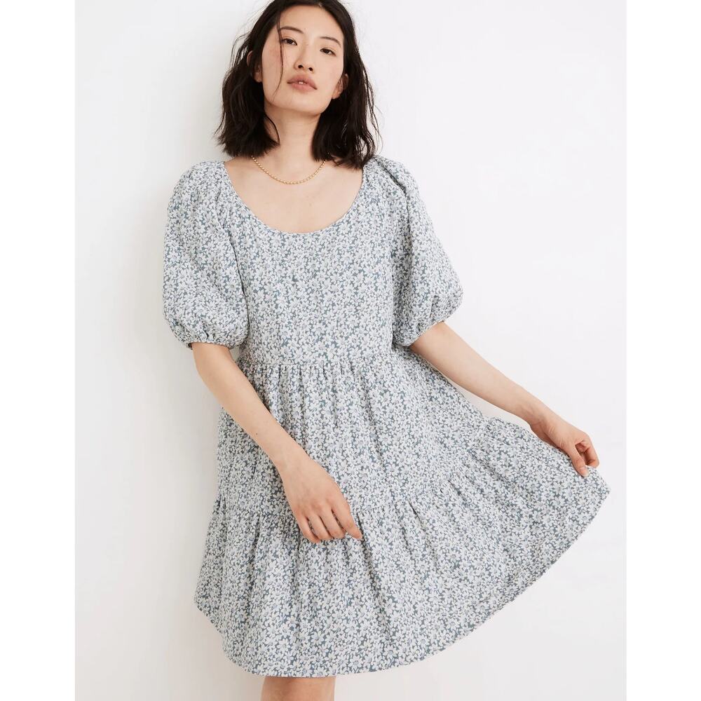 Madewell Ocean Floral Puff Sleeve Cotton Mini Dress XS